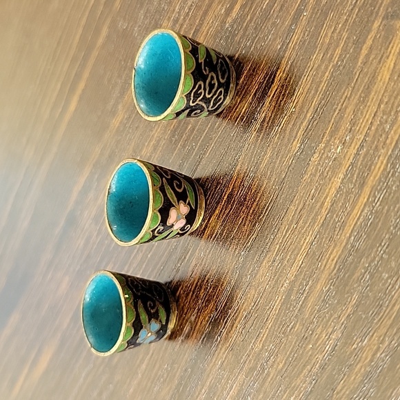 Cloisonné Miniature Chinese Teapot Set Brass Enamel Inlay 5 Pieces - Picture 6 of 6